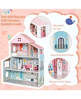 Slickblue 3-Tier Toddler Doll House with Furniture Gift for Age over 3