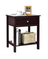Sugift Wooden Storage Shelf with Drawer for Bedroom and Living Room-Brown