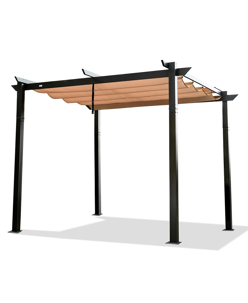 Mondawe 10 ft. x 10 ft. Beige-Tan Polyester Outdoor Patio Gazebo Steel Frame Grape Pergola with Retractable Shade Canopy