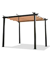 Mondawe 10 ft. x 10 ft. Beige-Tan Polyester Outdoor Patio Gazebo Steel Frame Grape Pergola with Retractable Shade Canopy