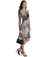 Dkny Women's Printed Long-Sleeve Side-Ruched Dress