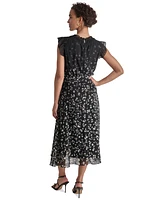 Dkny Women's Printed Ruffled Belted Midi Dress