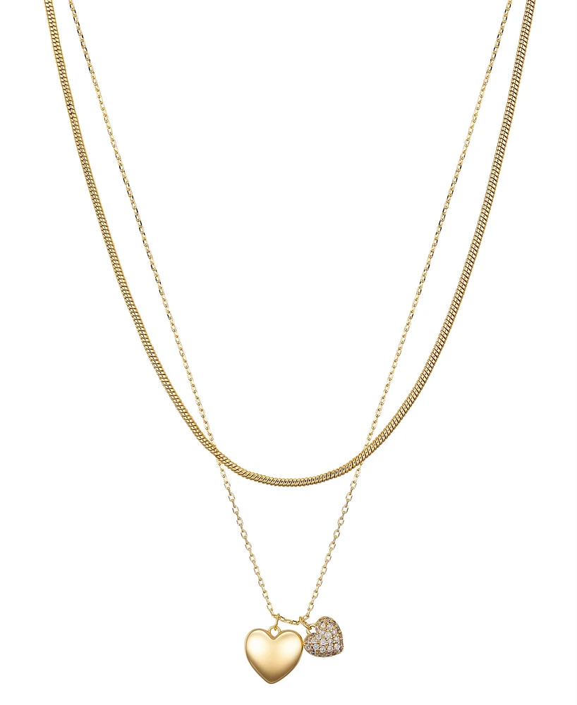 Unwritten Cubic Zirconia Double Puff Heart Snake Chain Layered Pendant Necklace