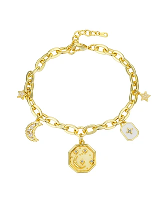 Unwritten White Enamel Cubic Zirconia and Crystal Star Moon Charm Bracelet