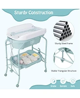 Costway Baby Changing Table with Bathtub, Folding & Portable Diaper Station Wheels