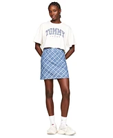 Tommy Jeans Women's Cotton Oversized Cropped Tartan Graphic T-Shirt