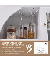Costway Kitchen Sideboard Wooden Buffet Cabinet with Glass Holder & Tempered Glass Doors