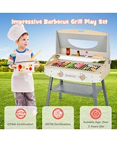 Costway Kids Barbecue Grill Playset, Wooden Kitchen Playset with Clip 4 Bbq Poles
