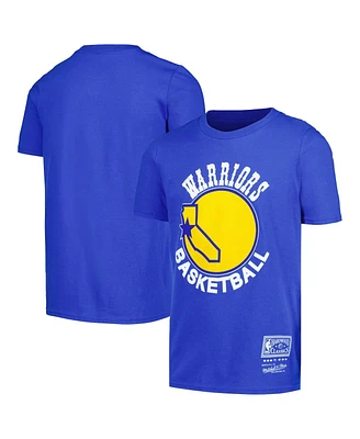 Mitchell & Ness Big Boys and Girls Royal State Warriors Hardwood Classics Retro Logo T-Shirt