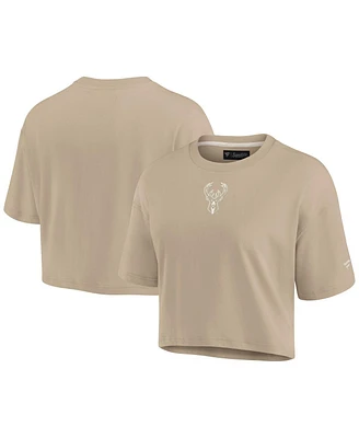 Fanatics Signature Women's Khaki Milwaukee Bucks Elements Super Soft Boxy Cropped T-Shirt