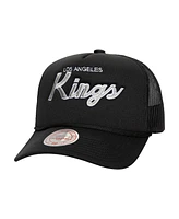 Mitchell Ness Men's Los Angeles Kings Script Side Patch Trucker Adjustable Hat