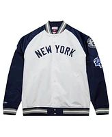 Mitchell & Ness Men's Derek Jeter White/Navy New York Yankees Cooperstown Collection Legends Lightweight Satin Raglan Full-Snap Jacket