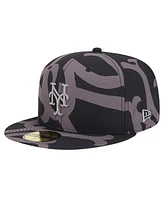 New Era Men's Black York Mets Logo Fracture 59FIFTY Fitted Hat