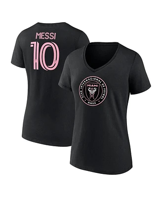 Fanatics Women's Lionel Messi Black Inter Miami Cf Authentic Stack Name Number V-Neck T-Shirt