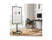 Slickblue Height-Adjustable Mobile Whiteboard with Round Stand Paper Clips-Black