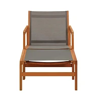 vidaXL Patio Chair with Footrest Gray Solid Wood Eucalyptus and Textilene