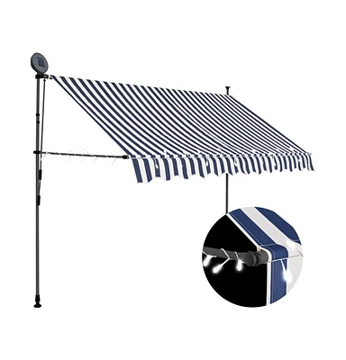 vidaXL Manual Retractable Awning with Led 98.4" Blue and White