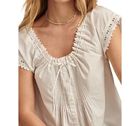 Lucky Brand Women's Pintucked Schiffli Blouse