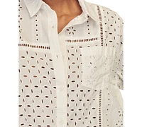 Lucky Brand Women's Cotton Schiffli Embroidered Prep Shirt