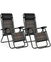 Slickblue 2 Pieces Folding Patio Rattan Zero Gravity Lounge Chair