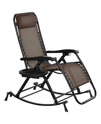 Simplie Fun Folding Brown Rocking Chair with Phone Holder