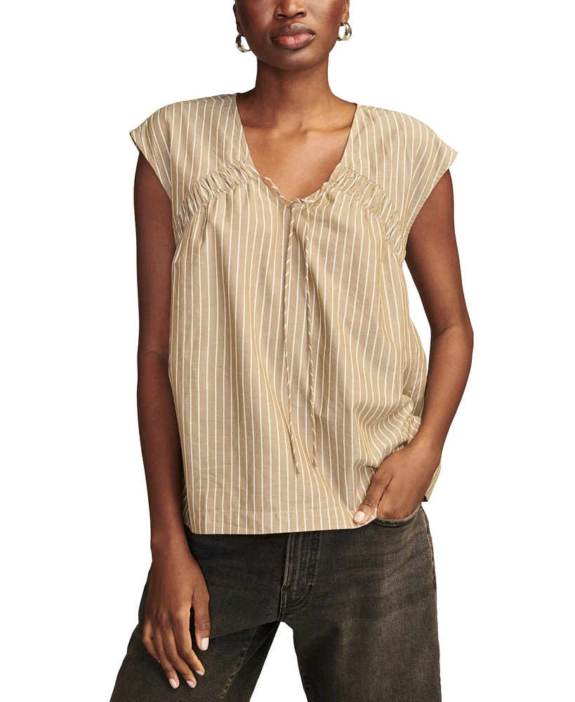 Lucky Brand Women's Striped Ruched Tie-Front Top