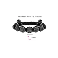 Bling Jewelry Black Pave Crystal Ball Natural Hematite Bracelet For Women Black Cord String Adjustable