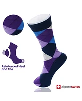 Alpine Swiss 6 Pack Mens Cotton Dress Socks Mid Calf Argyle Pattern Solids Set