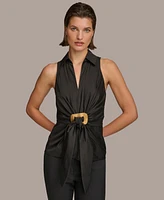 Donna Karan Women's Sleeveless Tie-Front Collared Shirt