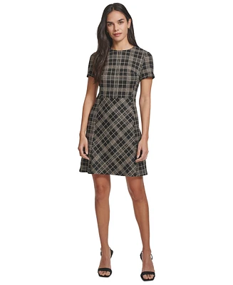 Calvin Klein Women's Plaid Ponte-Knit Short-Sleeve Dress