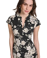 Calvin Klein Petite Floral Split-Neck Cap-Sleeve Dress