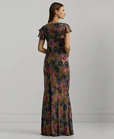 Lauren Ralph Lauren Women's Foiled Jacquard Flutter-Sleeve Gown