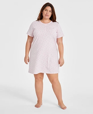 Charter Club Plus Size Cotton Ditsy Floral Henley Sleepshirt, Created for Macy's