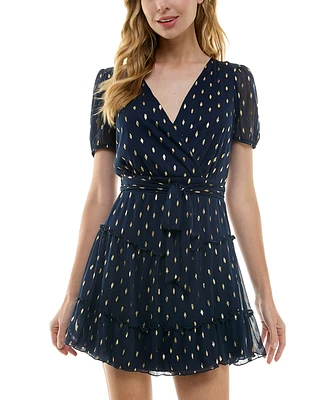 City Studios Juniors' Foil-Print Jersey Fit & Flare Dress