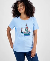 Holiday Lane Women's Sailboat Spirit Tee, Created for Macy's