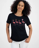 Holiday Lane Women's Flamingo Flair Tee, Created for Macy's