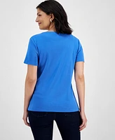 Holiday Lane Women's Love & Light Short-Sleeve Top, Created for Macy's