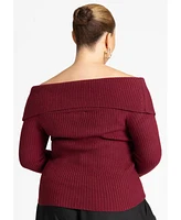 Eloquii Women's Plus Ribbed Off The Shoulder Sweater
