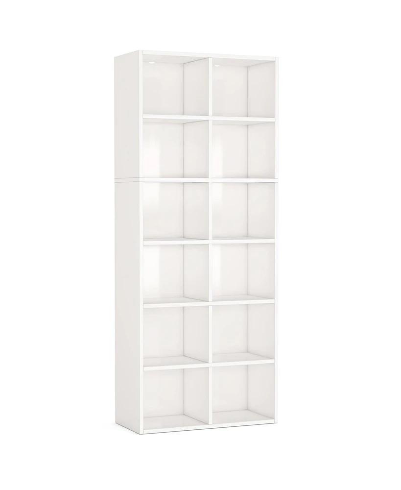 Tribesigns 71.65 Inch Tall Narrow Bookcase Bookshelf, White Modern Bookcase with 12 Cube Storage for Home Office, Vertical or Horizontal