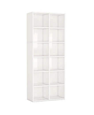 Tribesigns 71.65 Inch Tall Narrow Bookcase Bookshelf, White Modern Bookcase with 12 Cube Storage for Home Office, Vertical or Horizontal