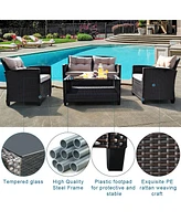 Costway 8PCS Outdoor Rattan Furniture Set Cushioned Sofa Armrest Table