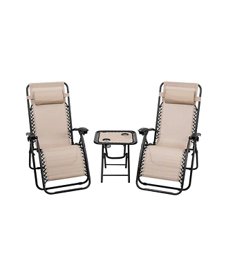 Slickblue 3 Pieces Folding Portable Zero Gravity Reclining Lounge Chairs Table Set