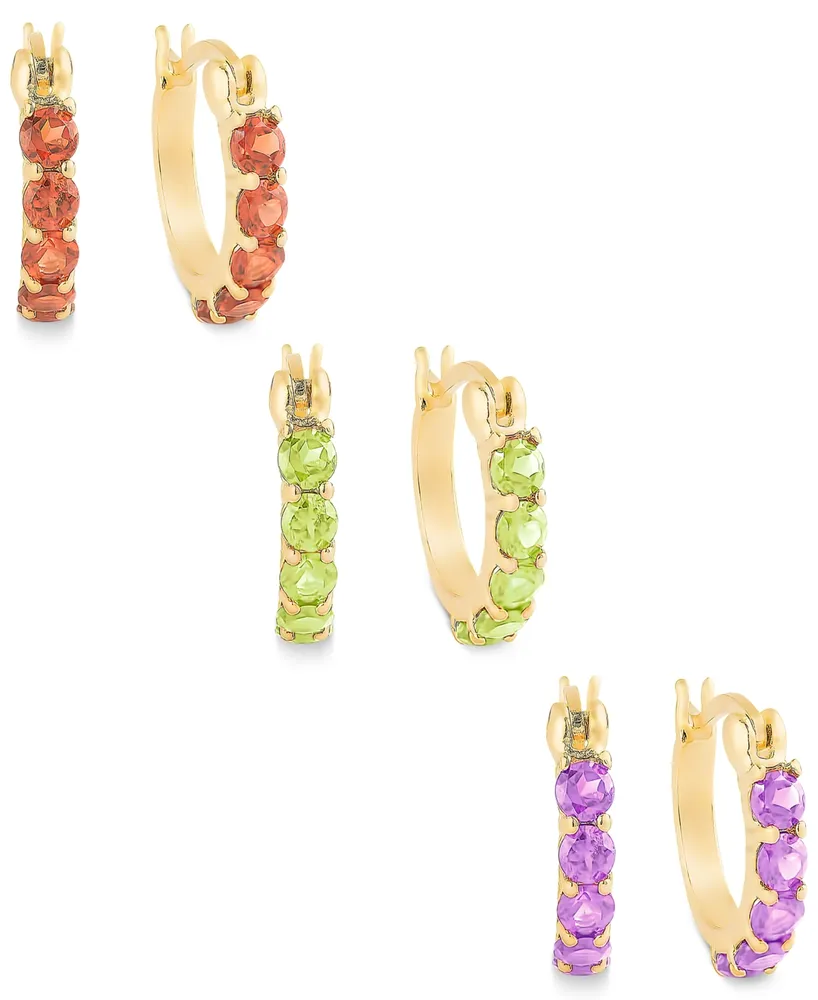 Extra Small Multi-Stone Hoop Earrings Set in 18k Gold over Sterling Silver