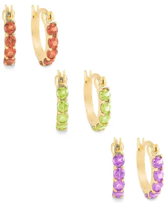 Extra Small Multi-Stone Hoop Earrings Set in 18k Gold over Sterling Silver