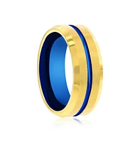 Metallo Gold & Blue Stripe Tungsten Ring - Matte Polished