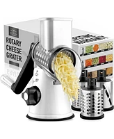 Zulay Kitchen Rotary Cheese Grater with 3 Interchangeable Blade Drums - Hand Crank Cheese Shredder and Slicer with Reinforced Suction