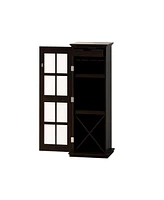 Simplie Fun Three-Layer Glass Door Wine Cabinet with Drawer and X-Shaped Rack