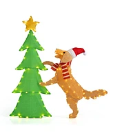 Slickblue 4FT Lighted Tinsel Xmas Tree with Plush Goldendoodle Dog