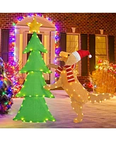 Slickblue 4FT Lighted Tinsel Xmas Tree with Plush Goldendoodle Dog