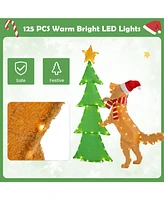 Slickblue 4FT Lighted Tinsel Xmas Tree with Plush Goldendoodle Dog